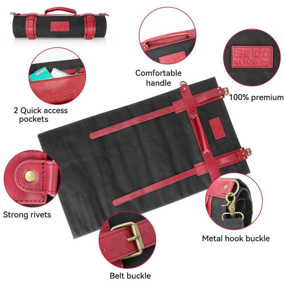 Seido Knife Roll Bag, Heavy Duty Canvas & Leather - Image 5